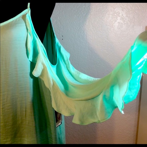 Dope NWOT Jennifer Lopez Peep Shoulder Mint Long Sleeved Top - Picture 2 of 11